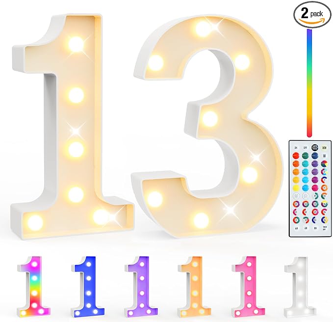 Pooqla 13th Birthday Decorations for Girls Boys, 35 Colors LED Light Up Numbers with Remote, Multicolor Marquee Numbers 13 Sign for Party Wedding Anniversary Decor 13th Birthday Gift, Number 13 by Pooqla