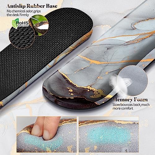 Gimars 17.3'' Extended Keyboard Wrist Rest Pad with 63D High-Density, Firm Memory Foam, Anti-Slip Rubber Base and Ergonomic Design for Typing Pain Relief,Office,Gaming, Computer, Laptop,Grey Golden - Image 3