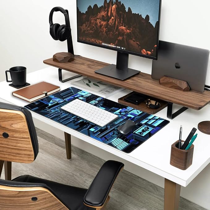 Japanese Gaming Arcade Blue Large Gaming Mouse Pad Keyboard Desk Pad Extended Mouse Pad Gaming Office Decor, Pc Laptop Mouse Pads Large (31.5x15.7 in) with Stitched Eges Non-Slip Base Mousepad XXL - Image 3