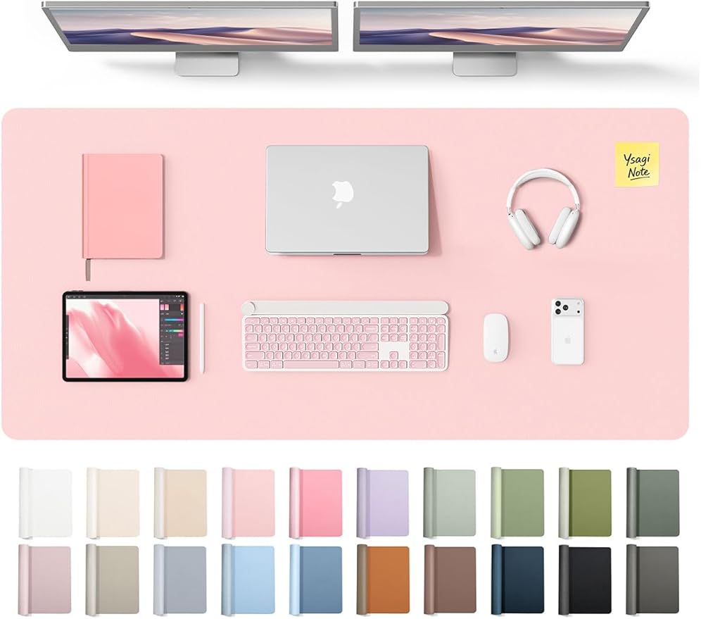 YSAGi Leather Desk Pad Protector, Office Desk Mat, Large Mouse Pad, Non-Slip PU Leather Desk Blotter, Laptop Desk Pad, Waterproof Desk Writing Pad for Office and Home (Light Pink, 55" x 24") by YSAGi
