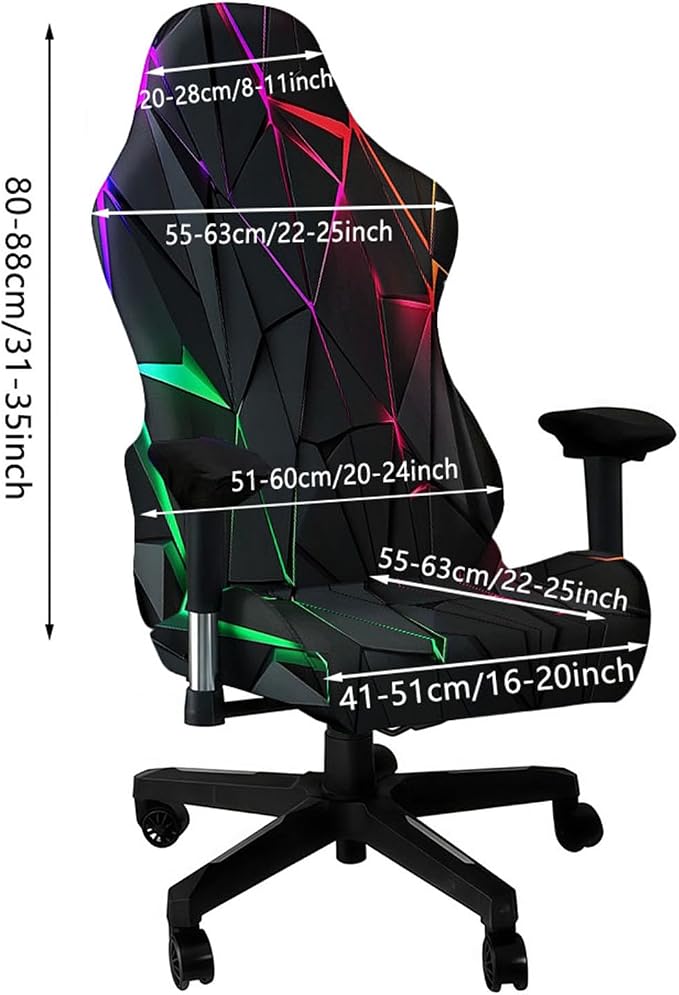Blacklight Gaming Chair Cover – UV Reactive Neon Geometric Pattern Desk Chair Slipcover, Glow in the Dark Stretch Washable Chair Protector for Esports Chairs, Gamer Room Decor - Image 5