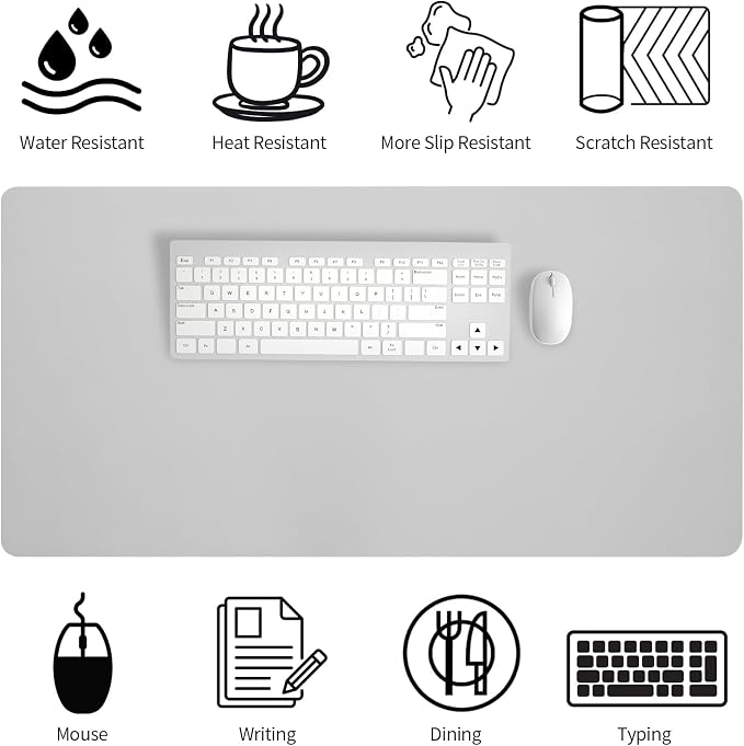 Bloss Large Desk Pad, 47.2" x 24" Desk Mat, Desk Pads on Top of Desks, Computer Mat Non-Slip, Desk Blotter Waterproof, Easy to Clean - Light Grey - Image 5
