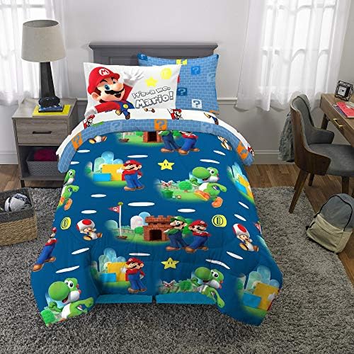 Super Mario Kids Bedding Set, Twin Size 5 Piece Comforter and Sheet Set with Sham, (Officially Licensed Product) by Franco - Image 5