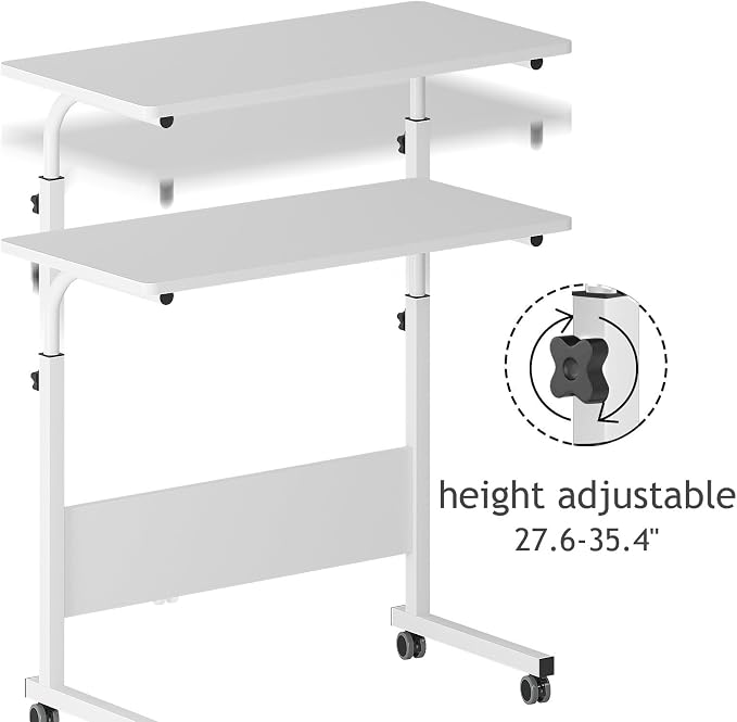 DlandHome 31.4 Inches Rolling Desk with Wheels Adjustable Height, White - Image 4