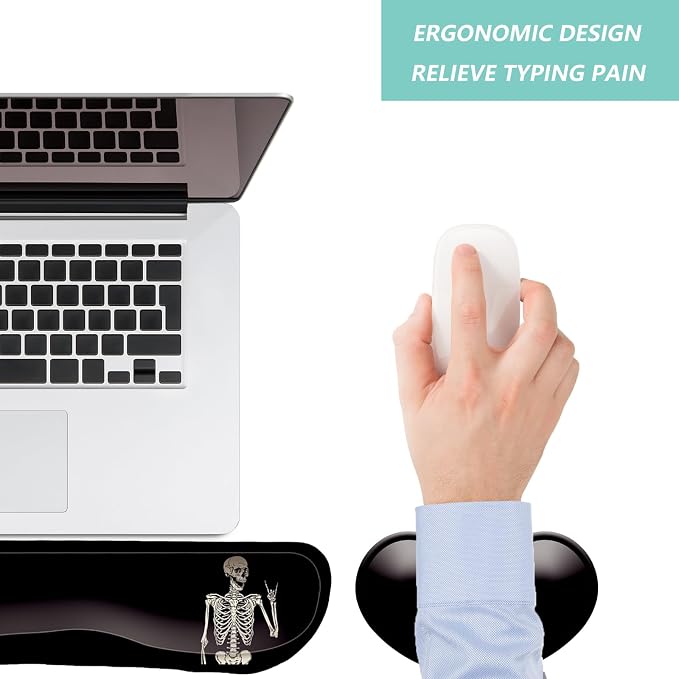 Keyboard Wrist Rest Mouse Wrist Support Set, Memory Foam Wrist Rest Pad for Computer Laptop Keyboard Mouse, Ergonomic Wrist Cushion Support for Typing Pain Relief, Gaming Home Office, Human Skeleton - Image 7