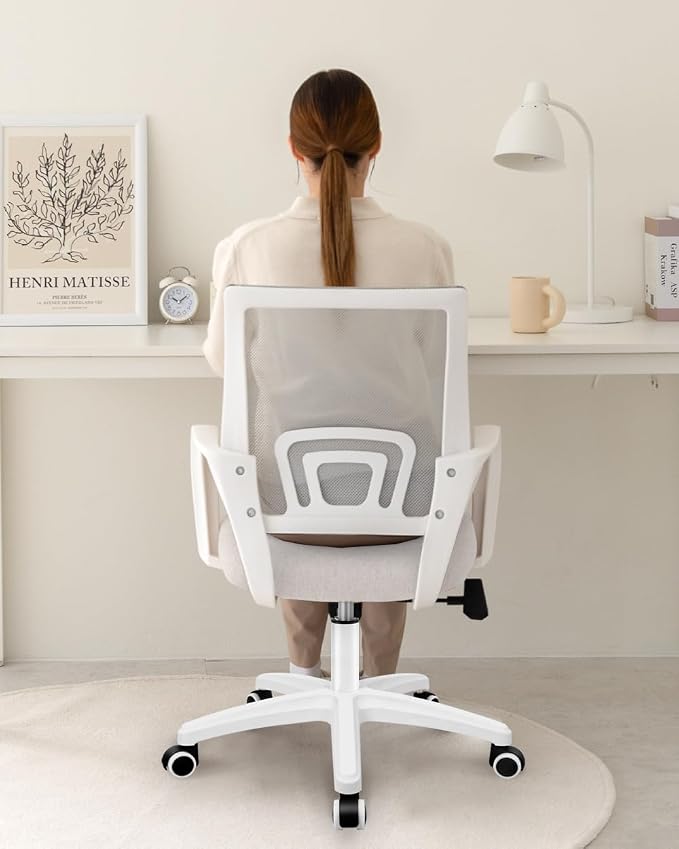 NEO CHAIR Office Computer Chair Ergonomic Mid-Back Mesh Desk Chair, Ivory | Breathable Mesh Back with Lumbar Support, Height Adjustment, Smooth Rolling Casters for Home Office, Study or Gaming Setup - Image 2