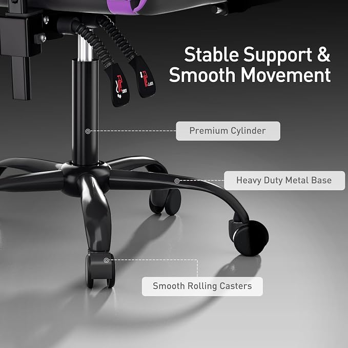 MoNiBloom Gaming Chair, Footrest & Lumbar Support, Height Adjust, Purple | Headrest & Lumbar Support, Ergonomic Computer chair, for Adult Teen Office or Gaming,Swivel game chair, leather gaming chair - Image 8