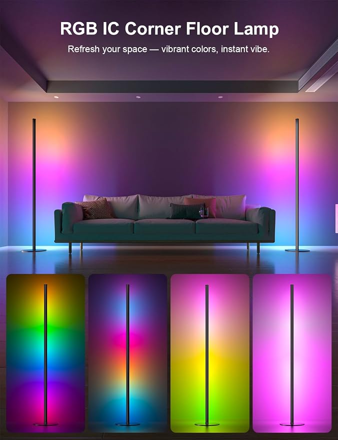 Corner Floor Lamp, 55" LED Corner Lamp, APP and Remote Control, 16 Million Colors and Warm White, Music Sync, Timing Function, Color Changing Ambient Light for Living Room Bedroom Gaming - Image 3