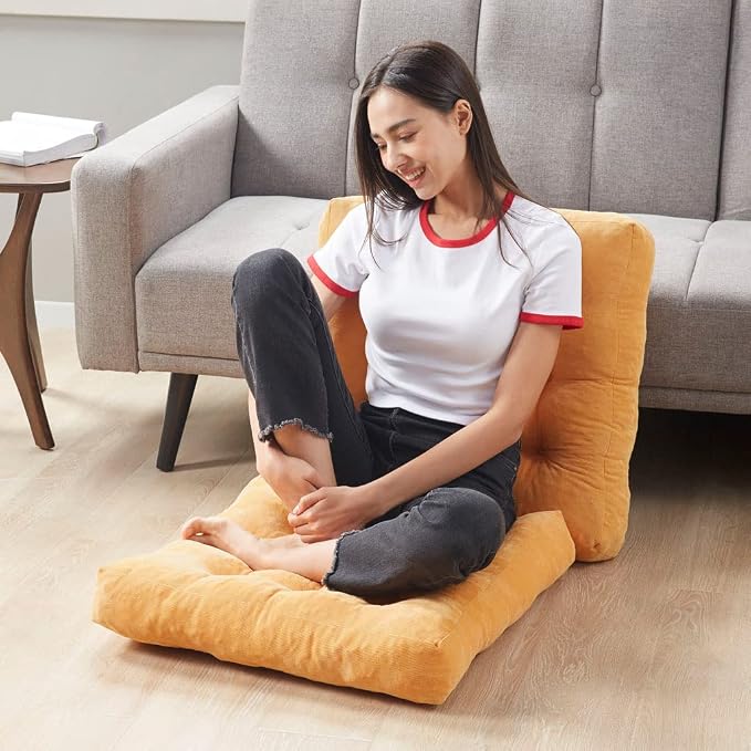 Large Floor Pillows for Adults, Square Meditation Cushion, 22 Inch Yellow | Reading nook & office use, Tatami seating, Breathable corduroy cover, 3.5 in thick, Shredded memory foam fill, Yoga pad - Image 4