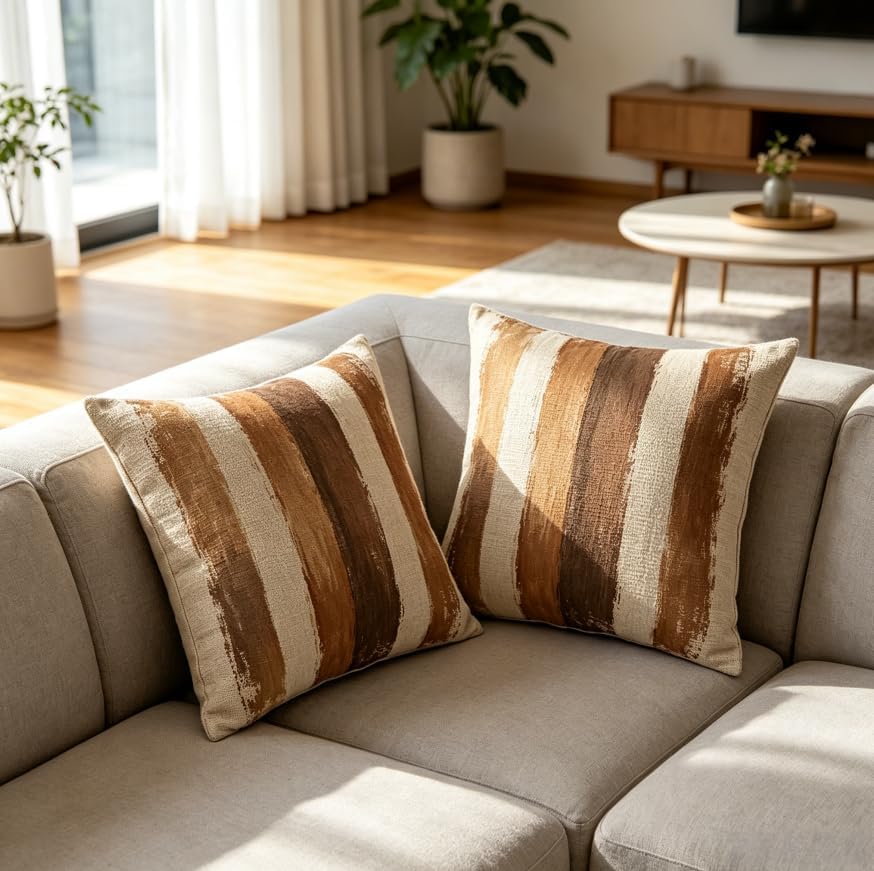Linen Throw Pillow Covers Brush Stripe 18x18in Set of 2 - Image 5
