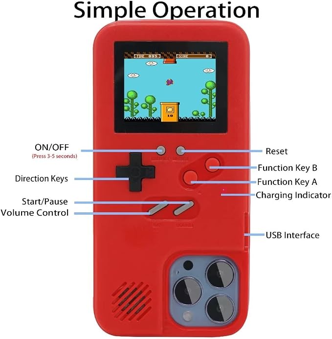 Gameboy Case for iPhone 13 Pro Max,Handheld Retro 168 Classic Games,Color Video Display Game Case for iPhone,Anti-Scratch Shockproof Phone Cover Red - Image 5
