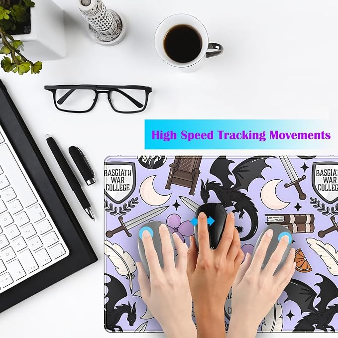 Cute Desk Pad Kawaii Black Loong Mouse Pad Purple Magic Desk Keyboard Pad, Large Gaming Mouse Pad for Desk Decor Computer Desk Home Office Decor for Girl with Stitched Eges Protector Mat 31.5x15.7 in - Image 4