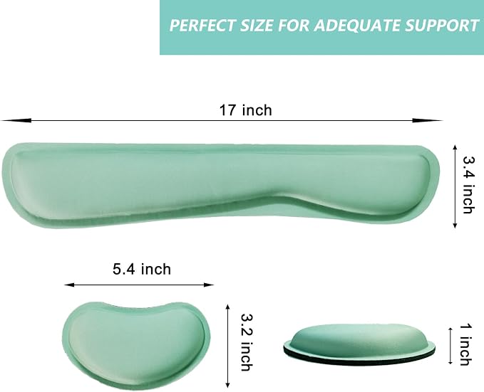Keyboard Wrist Rest Mouse Wrist Support Set, Memory Foam Wrist Rest Pad for Computer Laptop Keyboard Mouse, Ergonomic Wrist Cushion Support for Typing Pain Relief, Gaming Home Office, Green - Image 6