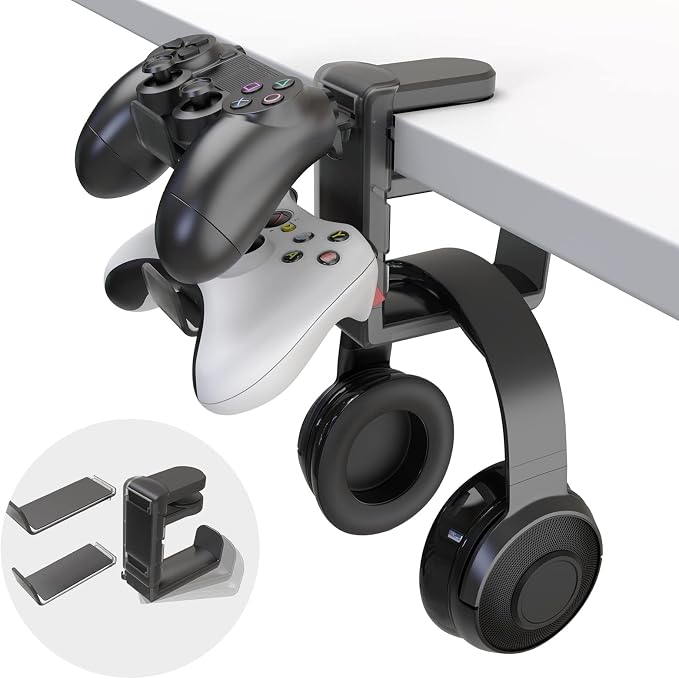 EURPMASK 3-in-1 Rotating Headphone Stand w/2 Detachable Controller Holders | Adjustable Clamp-on Headset Holder Hanger,360°Swivel,Gaming Headset Hanger,Cable Organizer,Keep Headphones Secure&Desk Tidy by EURPMASKChoosethecolorofeurope