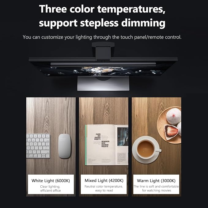 Monitor Light Bar, Touch E-Reading Monitor Light Lamp, No Screen Glare Stepless Dimming USB LED Hanging Light for Work and Office - Image 4