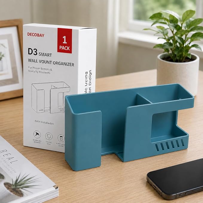 Strong Adhesive Wall Mount Phone Holder D3 Punch-Free Bedside Phone Shelf with Charging Port, Sticky Remote Control Storage Box, Bathroom & Kitchen Wall Organizer (2 Pack-Blue) - Image 9
