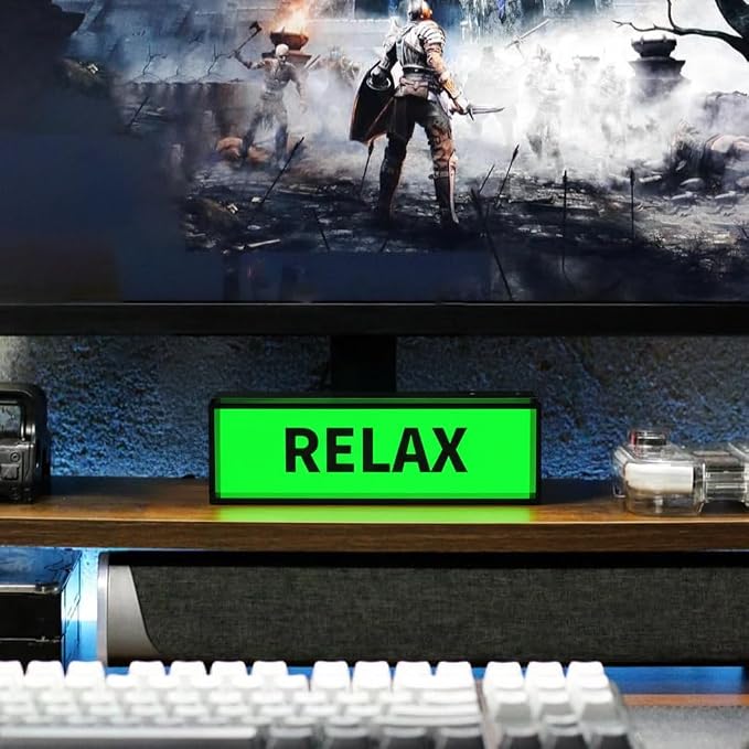 LED Light Box Sign for Desk Setup, CNC Aluminum Ambient Desk Light, Rechargeable 1000mAh Battery, USB-C, Warm Glow Decor for Gaming Room, Home Office, Shelf - Image 2