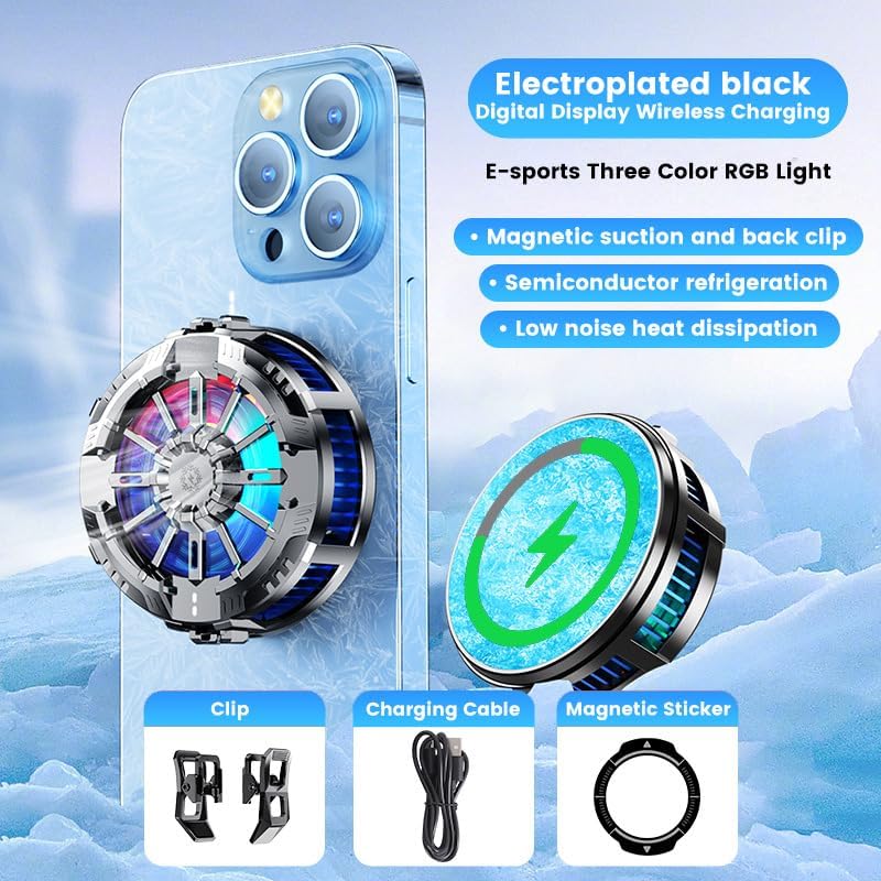 Phone Cooler, LOCZAR Magnetic Fan Small USB Fan for Gaming with Removable Grip, Semiconductor Cooling RGB Cellphone Radiator for Cell iPhone Ipad Ps5 Gamer Influencer Tiktok Live Streaming - Image 6
