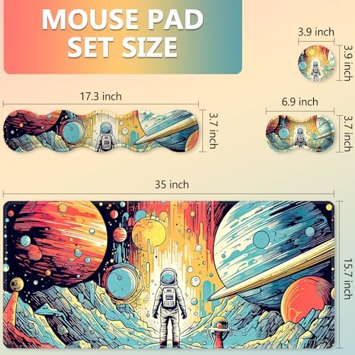 AIMSA Desk Mat Set, Mouse Pad with Wrist Rest +Keyboard Wrist Rest +Large Mouse Mat +Coaster, 4in1 Extended Gaming Mousepad Set for Home Office, Planet Astronaut - Image 7
