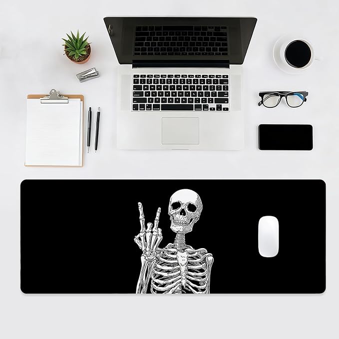 Large Gaming Mouse Pad, Human Skeleton Big Mousepad, XL Extended Desk Mat Non-Slip Rubber Base, Stitched Edges Computer Keyboard Mat for Office, 31.5x11.8in, Black and White Skull - Image 4