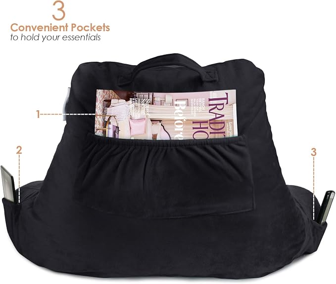 Nestl Reading Pillow with Portable Laptop Lap Desk - Shredded Memory Foam Back Support Pillow for Sitting Up in Bed and Couch Rest Pillows with Arms, Bed Tray Table with Foldable Legs, Black - Image 6