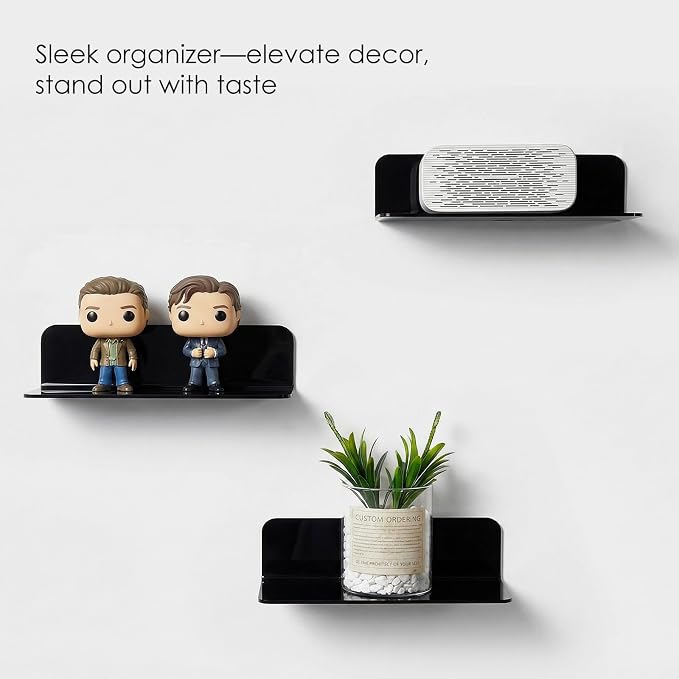 OAPRIRE Acrylic Floating Wall Shelves Black, No Drill, 9 Inch 2 Pack - Image 9