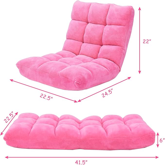 GIANTEX Floor Chairs for Adults, Floor Gaming Chair w/Back Support (Pink) | Coral Velvet, 14 Adjustable Position, Thick Sponge Padding, Floor Seating Lounge for Reading, Watching TV, Meditation - Image 3