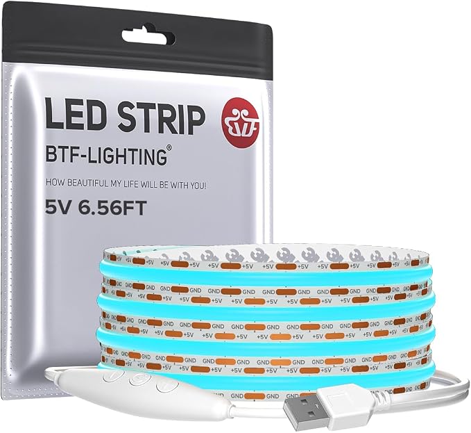 BTF-LIGHTING 5V USB COB LED Strip Lights 6.56FT Ice Blue Color for TV by BTF-LIGHTING