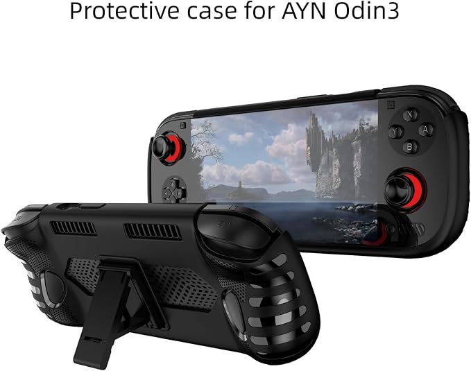 Protective Cover Case for Ayn Odin 3 Gaming Handheld with Stand Base, Shockproof Anti-Scratch Non-Slip TPU Protective Grip Cover for Ayn Odin3 Accessories (Black) - Image 2
