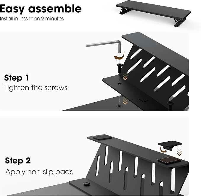Fenge Monitor Stand Riser, Wooden & Metal Desk Shelf Organizer, Black | 31.5in Computer Stand, Single Monitor Setup, for Compact Work Station, Multifunctional Monitor Shelf for Laptop, PC, Printer - Image 4