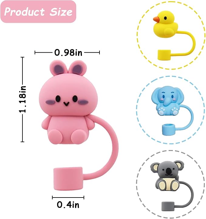 4 Pcs 0.4in Straw Cover for Stanley Cup, Silicone Straw Topper Set for 30&40oz Stanley Tumble, Fit for 10mm/0.4in Straws (Animal) - Image 3