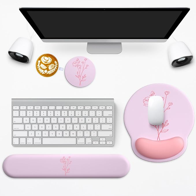 3 in 1 Ergonomic Mouse Pad and Keyboard Wrist Rest with Coaster Set-Pink - Image 6