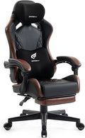 Ergonomic Gaming Chair for Adults with Footrest - PU Leather Computer Gamer Chair with Memory Foam Headrest & Lumbar Pillow, Reclining Silla Gamer Video Game Chair for Home Office, Black & Brown by Gamsky