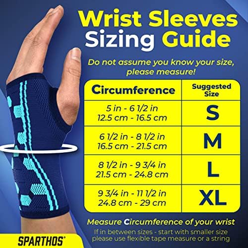 Sparthos Wrist Compression Sleeves (Pair), Carpal Tunnel Brace - Blue-XL | Soft Wrist Support for Men & Women, Medical Grade Elastic, Hand & Forearm, Fits Left or Right, Arthritis Pain, Volleyball - Image 2