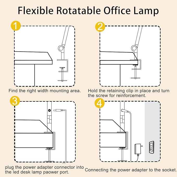 LED Desk Lamp with Clamp & Flexible Arm - 3 Light Sources, 4 Color Modes & 5 Brightness Levels, Eye-Caring Table Light with Memory Function - Image 4