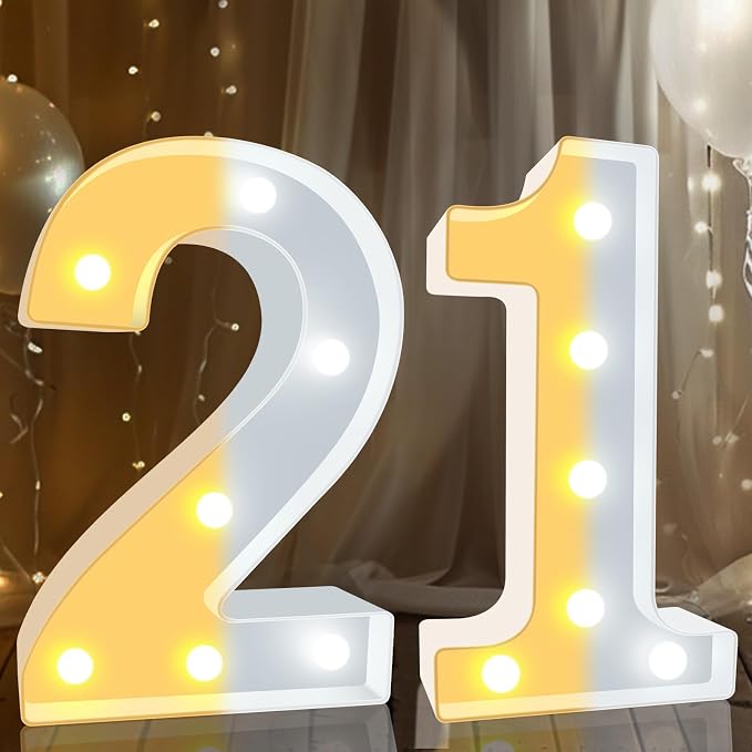 Pooqla 21st Birthday Decorations for Her Him, Decorative LED Light Up Numbers, Marquee Numbers 21 Sign for Party Backdrop 21st Wedding Anniversary Decor, Warm White and Cool White Number 21 - Image 7