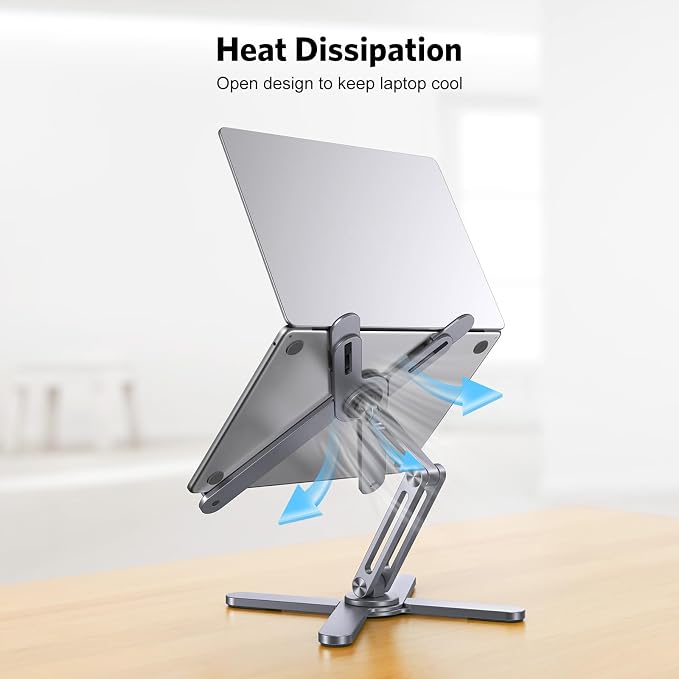 OMOTON LA10 360° Rotating Laptop Stand Riser Foldable for Desk, Space Grey | Aluminium Aolly, Tool-free Adjustable Height Angles, Collaborative Work, Easy Storage, Fits 11"-17" MacBook Pro/Air, Dell, HP - Image 9