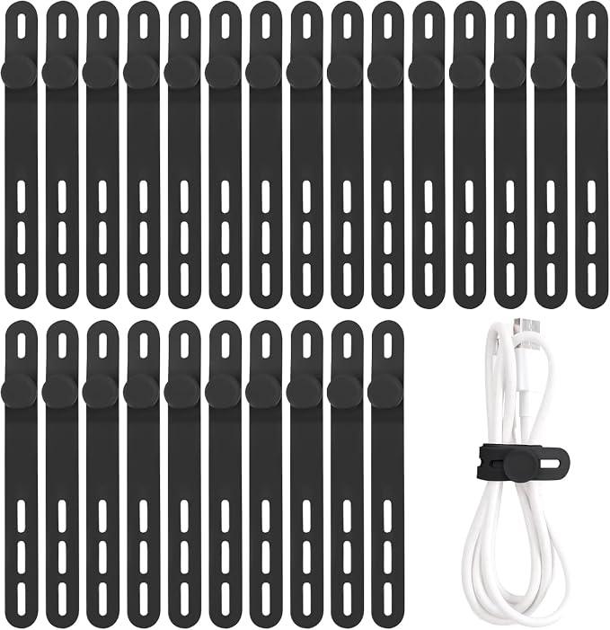 Oligei 25 Pcs Silicone Cable Ties, Cable Ties Reusable, High Elasticity Cord Wraps for Electrical Cords, Cord Organizer for Earphone, Phone Charger(Black) by Oligei