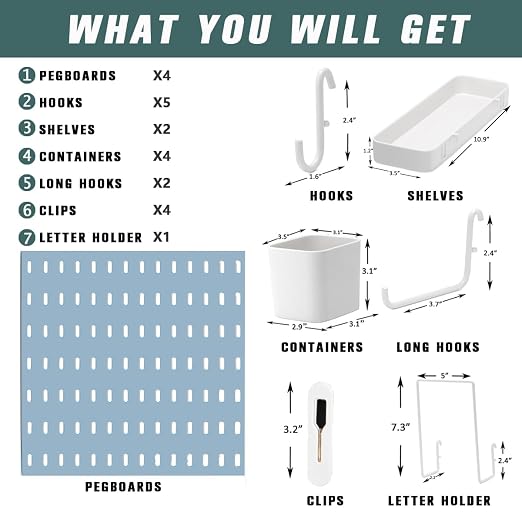 22"x22" Pegboard Combination Kit Wall Organizer Kit - 4 Panels & 14 Hooks for Kitchen, Bedroom, Office, Bathroom Storage - Image 4