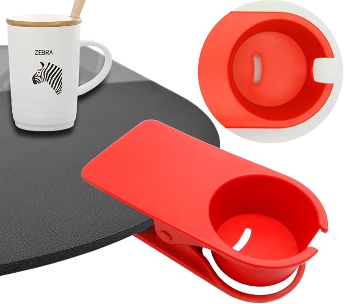 YOY Drink Cup Holder Clip - Table Desk Side Water Glass Beer Bottle Beverage Soda Coffee Mug Holder Cup Saucer Clip Design for Home Office, Red - Image 5