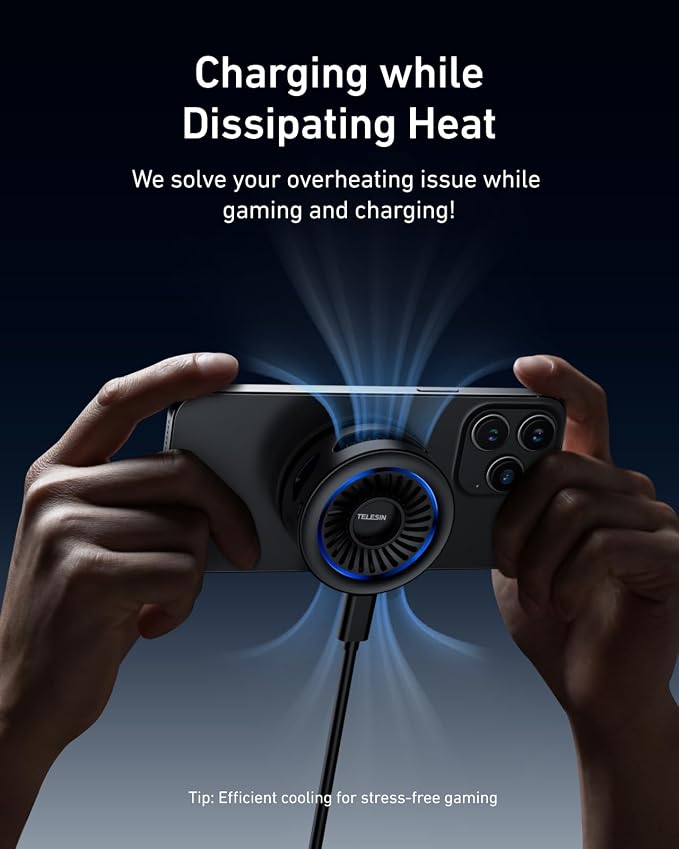 TELESIN Magnetic Phone Cooler Pro for Gaming and Live Streaming, Cell Phone Cooling Fan Portable Phone Radiator Cooling Fan for MagSafe, for iPhone/Android TELESIN Magnetic Neck Mount - Image 3