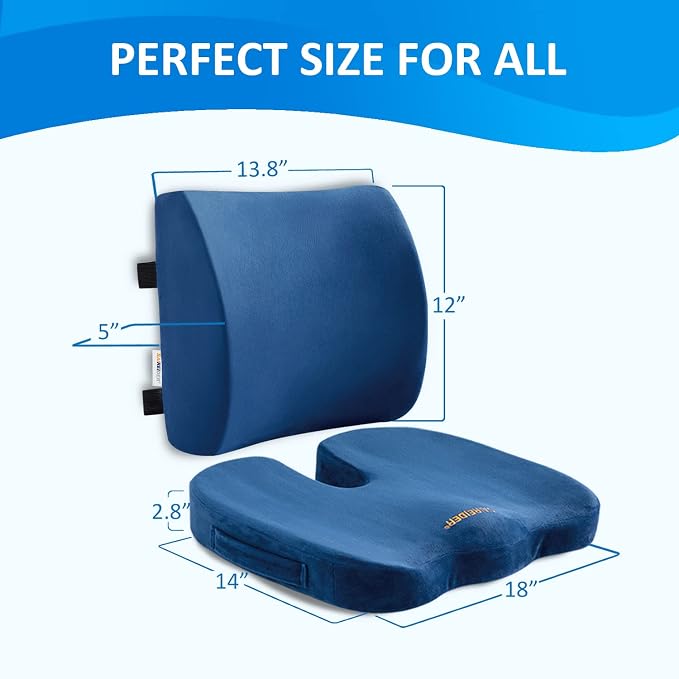 SAIREIDER Chair Cushion and Lumbar Support Pillow for Office Chair, Car Seat Cushions Back Support Pillows, Memory Foam Chair Support for Back&Lumbar, Relieve Tailbone Pain and Sciatica (Blue) - Image 6