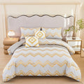 7PCS Gold and Grey Comforter Set,Gray Comforter Set Queen Size,Grey Bedding Sets Queen,Bed Set with Pillowcase,Sheets by Helloosuucomforterset