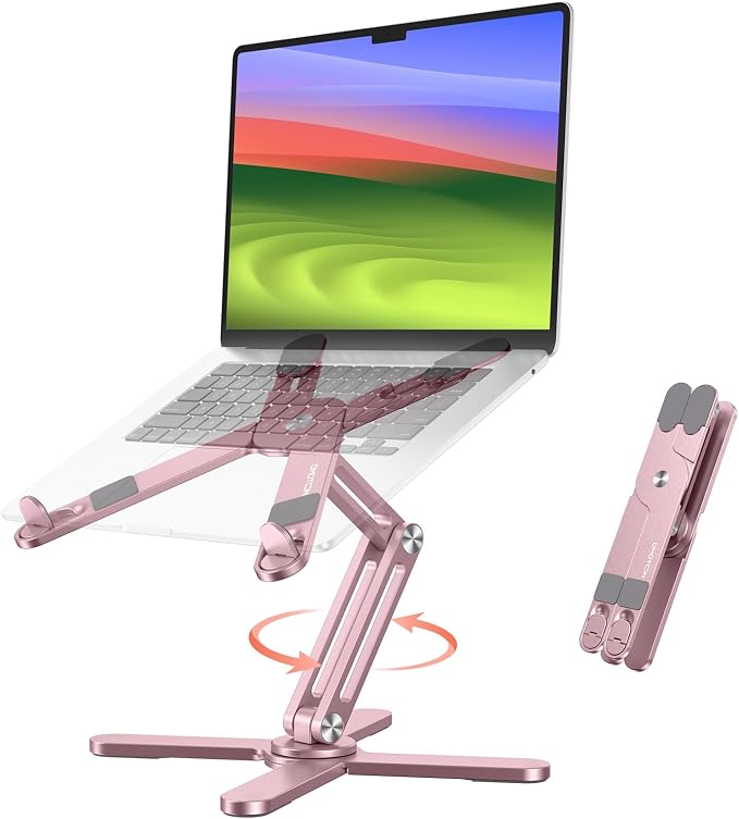 OMOTON LA10 360° Rotating Laptop Stand Riser Foldable for Desk, Pink | Aluminium Aolly, Tool-free Adjustable Height Angles, Collaborative Work, Easy Storage, Fits 11"-17" MacBook Pro/Air, Dell, HP by OMOTON