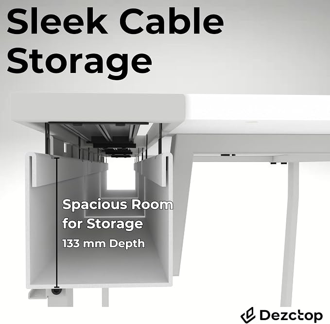 Dezctop Bifrost 120 47W x 28D Gaming PC Computer Desk with Shelves, Large Workstation for Gamers or Home Office with Pegboard, Built-in Cable Management, Stainless Steel Frame (White) - Image 4