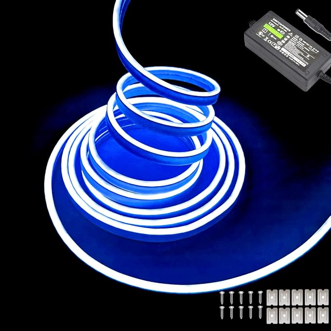 Blue Neon LED Strip Lights, 16.4ft 12V Waterproof Flexible Light for Indoor/Outdoor Decoration (Includes Power Adapter) by Maxlaxer