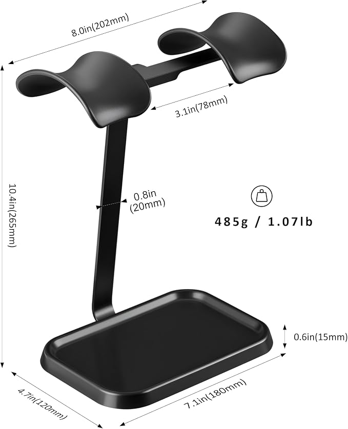Dual Headphone Stand, Double Balanced Headset Stand with Storage Tray, Heavy Base Gaming Headset Holder for Desk (Black) - Image 6