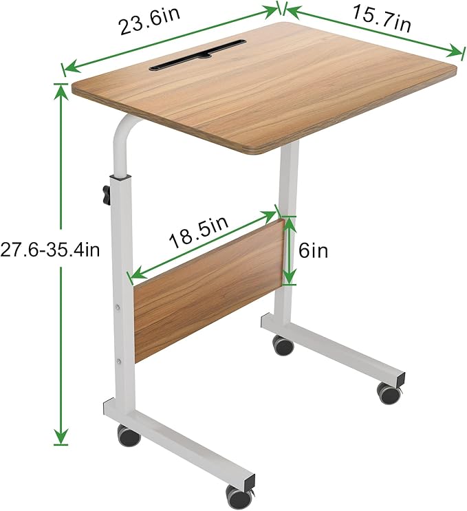 DlandHome 23.6 Inches Rolling Desk with Wheels Adjustable Height, Oak - Image 3