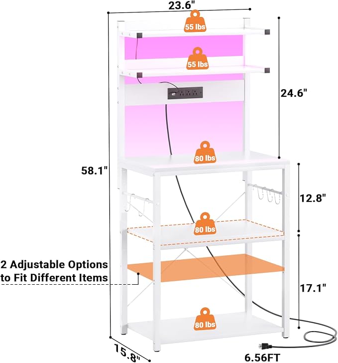 Aheaplus Bakers Rack with Power Outlet & RGB LED, 5-Tiers Coffee Bar Table - Image 7