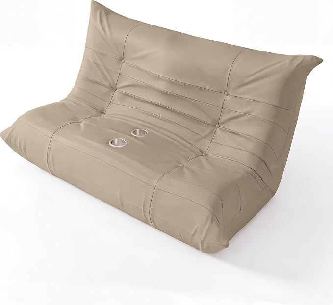 Homall Floor Gaming Chair Boneless Loveseat Couch, Ergonomic Floor Sofa Couch with Cup Holders, Leather Lazy Floor Lounger for Gaming, Reading, Relaxing, Watching TV (Khaki) - Image 8